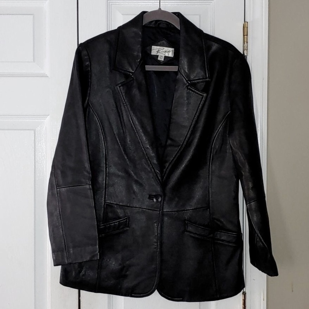 Ricardo - Black Soft Lamb Skin Leather Jacket. Blazer Style. Pockets W-S/M